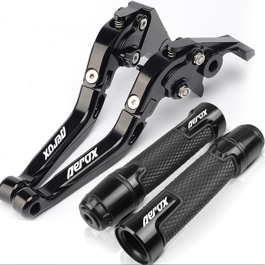 For YAMAHA Aerox 155 V1 V2 NVX 155 2017-2023 modified high-quality CNC aluminum alloy 6-stage adjustable Foldable brake lever clutch lever with Handlebar grips glue set 1