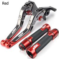 For KTM RC 200 250 390 Duke 200 250 390 2013-2023 modified CNC aluminum alloy 6-stage adjustable Foldable brake lever clutch lever Handlebar grips glue set Part 1