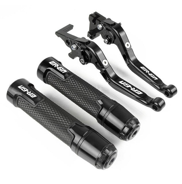 Kawasaki ER-6N ER-6F 2009-2022 modified high-quality CNC aluminum alloy 6-stage adjustable Foldable brake lever clutch lever with Handlebar grips glue set ER 6N 6F ER6N ER6F 1